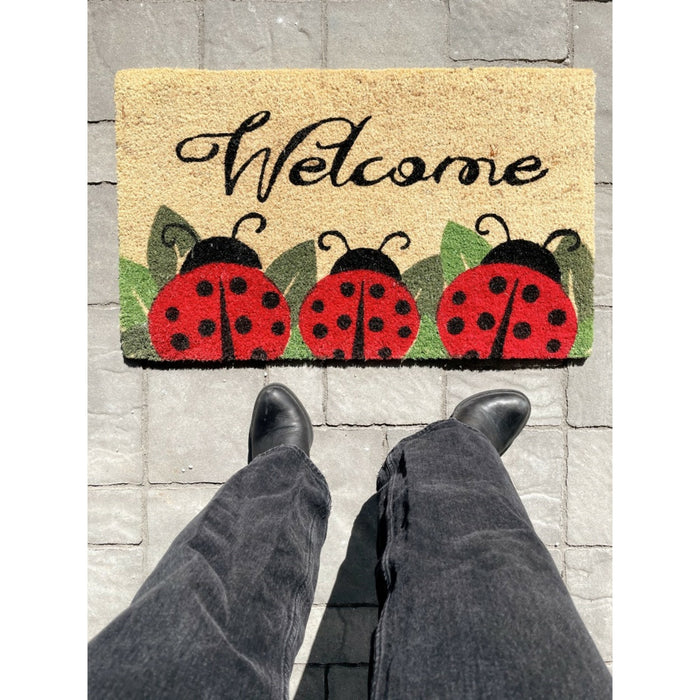 Dorothy Printed Coir Door Mat - Natural Coco Fibers - 18x30 - Heavy Duty Trap for Dirt and Moisture - Easy to Clean - Ladybug
