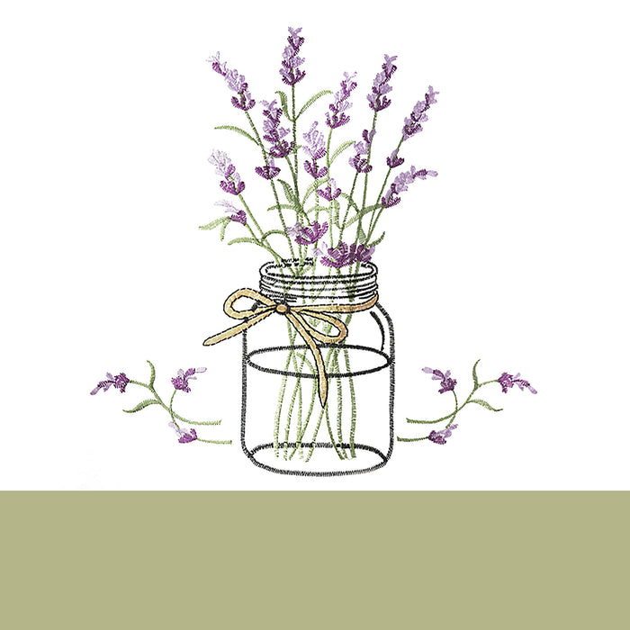 Embellished Tier and Swag Curtain Set - Lavender, Sage Green Bottom Border, Mason Jars, Tan Bows, Polyester, Machine Washable, Easy Installation - 58x24