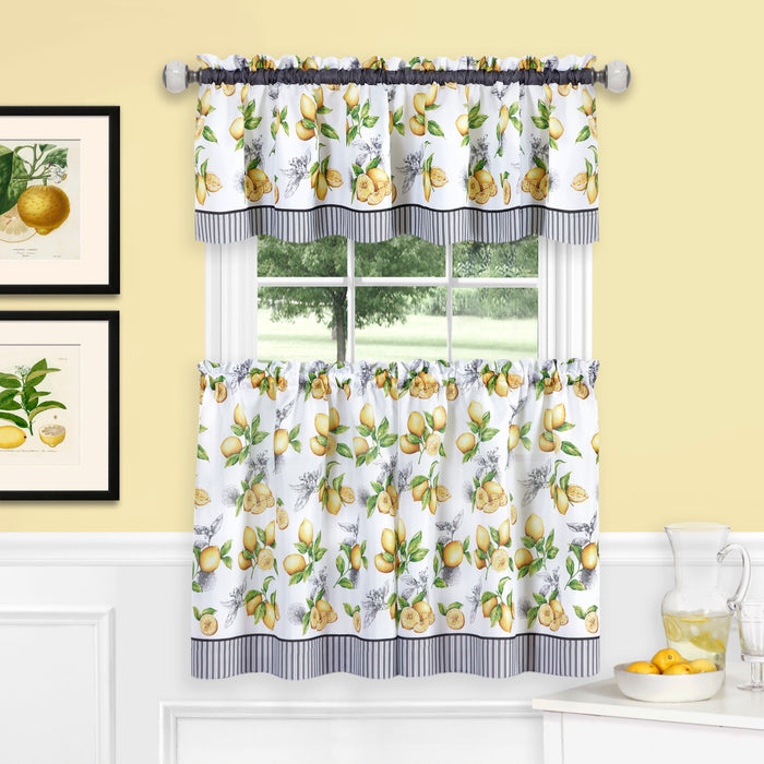 Lemon Drop Tier and Valance Window Curtain Set - Complete Ensemble with 58-Inch Width - Yellow - 58x24