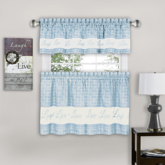 Window Curtain Tier Pair and Valance Set - Light Blue - 58x36