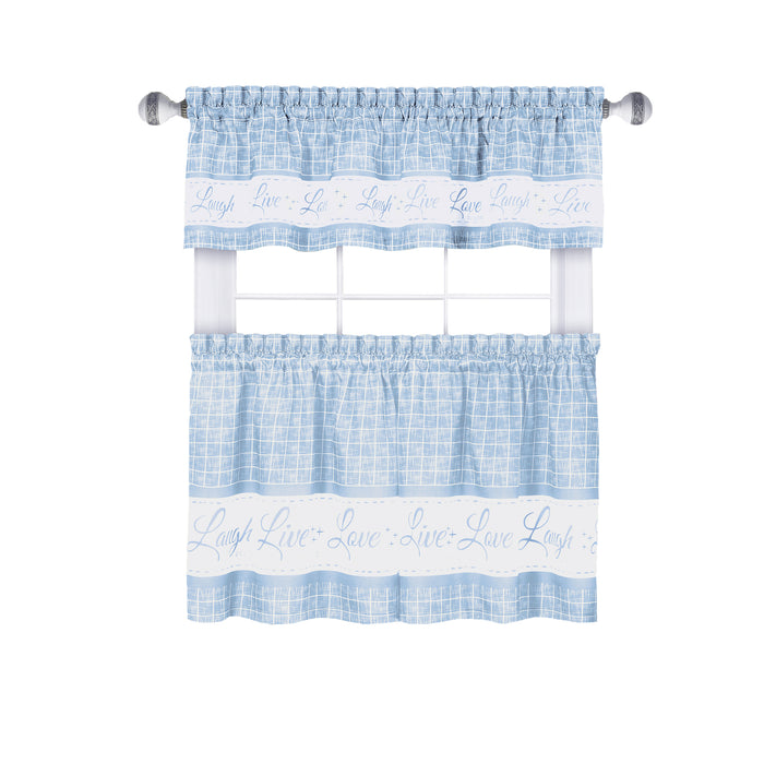 Window Curtain Tier Pair and Valance Set - Light Blue - 58x24