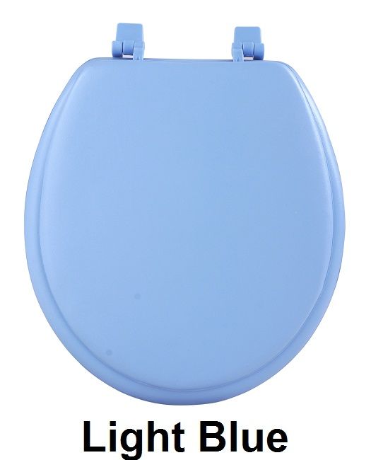 17 Inch Soft Standard Vinyl Toilet Seat with Foam Cushioning and Hinge Covers - Fantasia - Light Blue