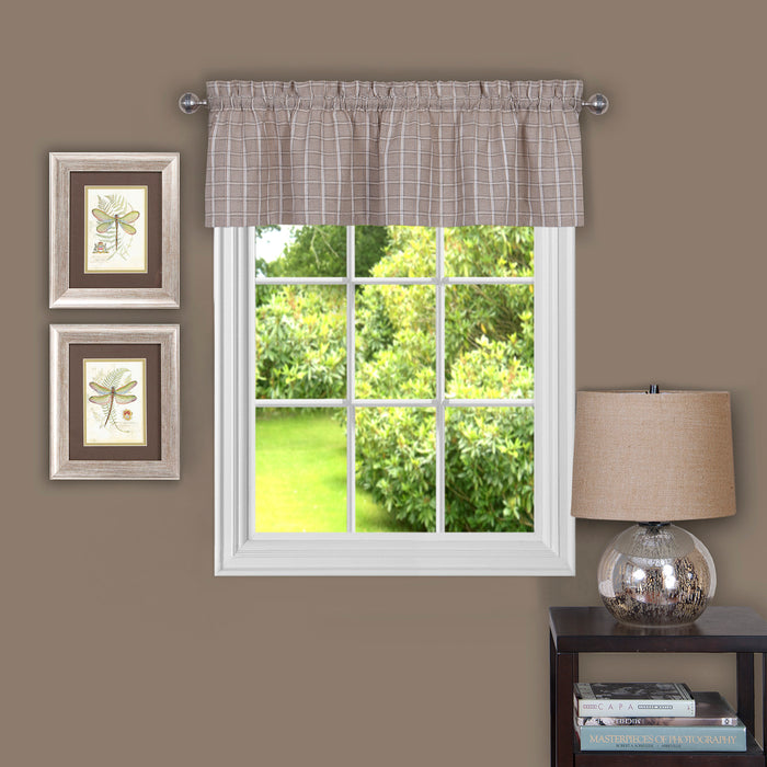 Sydney Window Curtain Valance - Linen-Look Plaid Texture - Affordable & Easy to Set Up - Linen