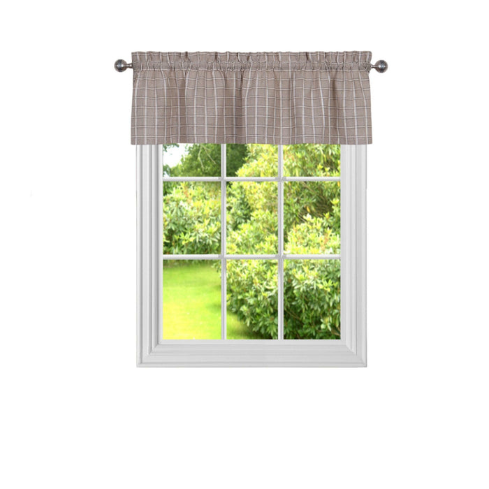 Sydney Window Curtain Valance - Linen-Look Plaid Texture - Affordable & Easy to Set Up - Linen