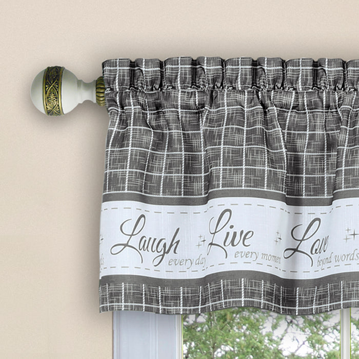 Window Curtain Valance - Live, Love, Laugh - Polyester Fabric - Easy Installation - Machine Washable