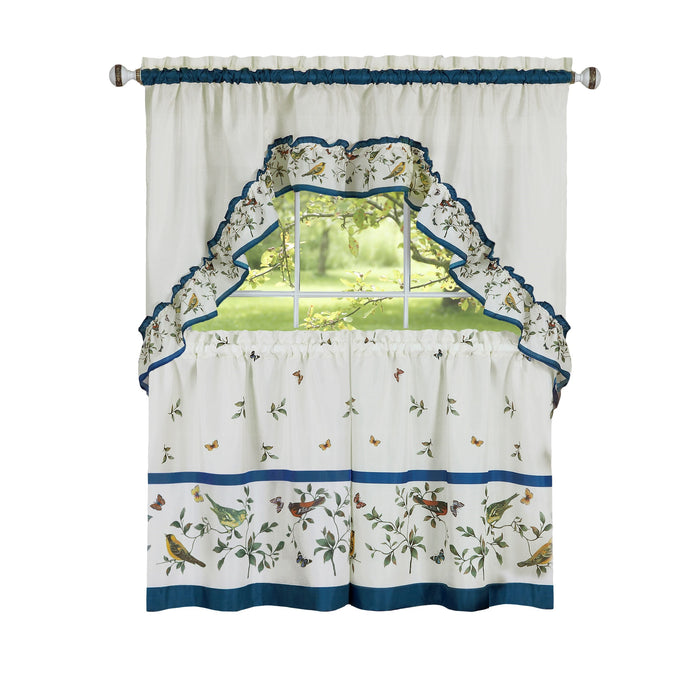 Printed Tier and Swag Window Curtain Set - 57x36 - Blue - LoveBirds Print