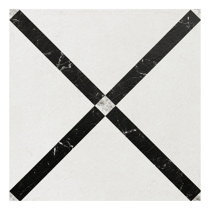 Retro Style 12x12 Self Adhesive Vinyl Floor Tile - 20 Tiles, 20 sqft - Marble Criss Cross