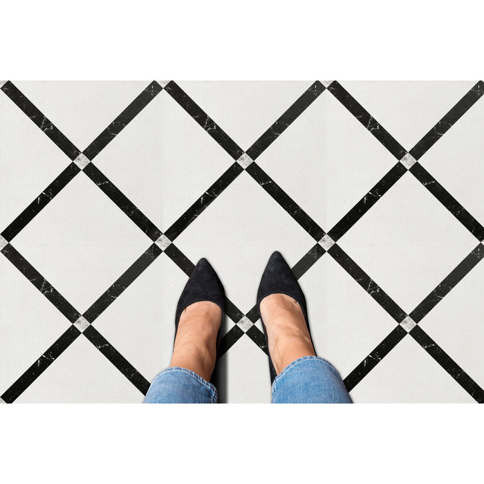 Retro Style 12x12 Self Adhesive Vinyl Floor Tile - 20 Tiles, 20 sqft - Marble Criss Cross