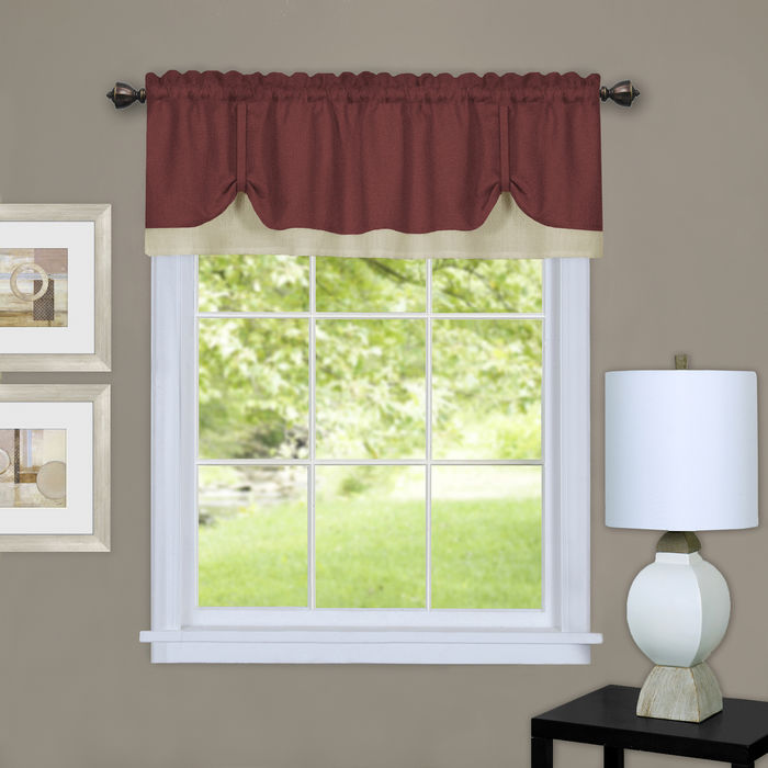 Darcy Rod Pocket Window Curtain Valance - 52 Inches x 14 Inches, Soft Chenille Fabric - Marsala/Tan