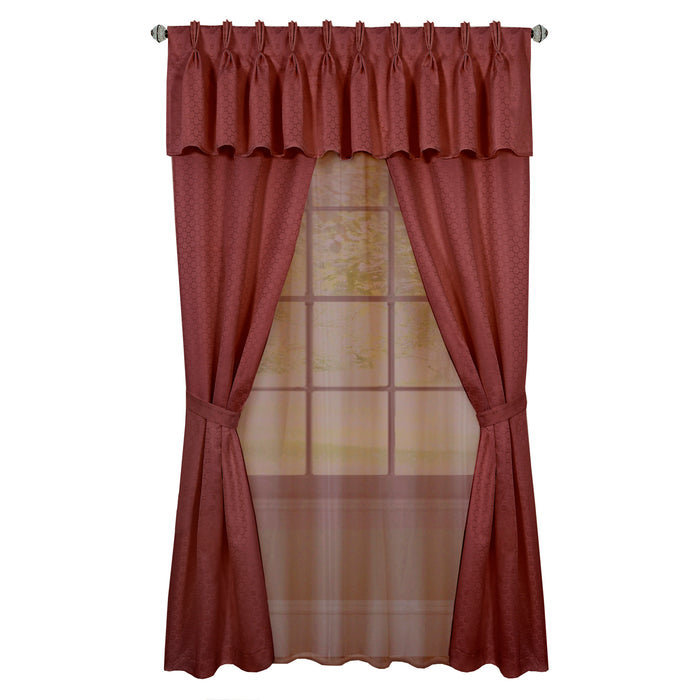 Claire 6 Pc Window Curtain Set - Economically Priced, Easy Care, Rod Pocket or Clip Rings, Simplified Installation Process - Marsala - 55x84