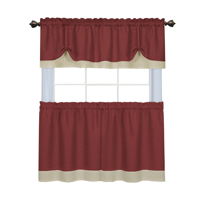 Darcy Window Curtain Tier and Valance Set for Household Textiles - Marsala/Tan - 58x24/58x14