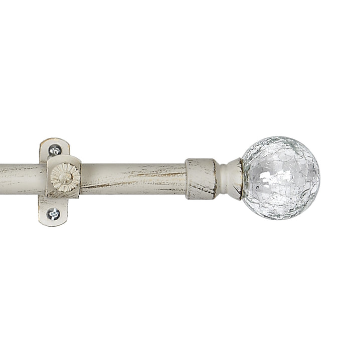 Metallo Decorative Rod Series - Ilana Style, Antique White & Gold with Cracked Glass Finials - 28-48