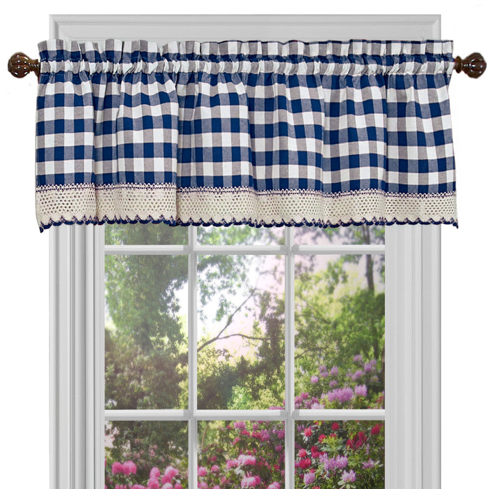 Buffalo Check Window Valance, 58'' x 14'', Light Filtering Effect, Polyester Cotton Blend - Navy