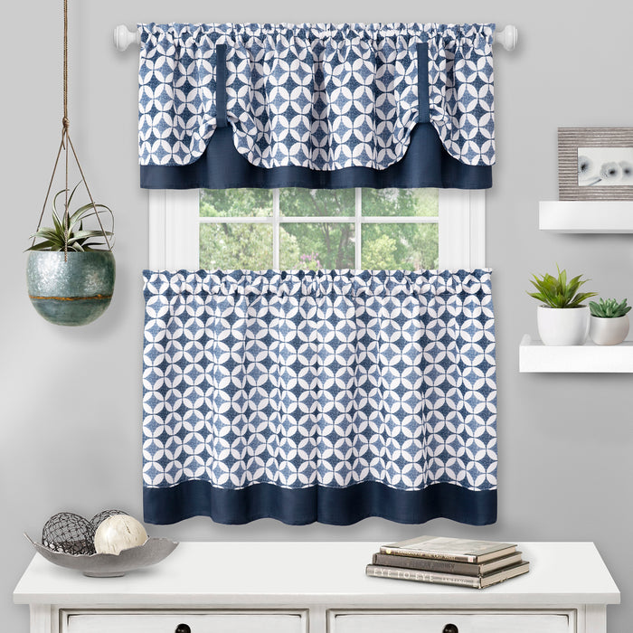 Window Curtain Tier Pair and Valance Set - Navy - 58x36