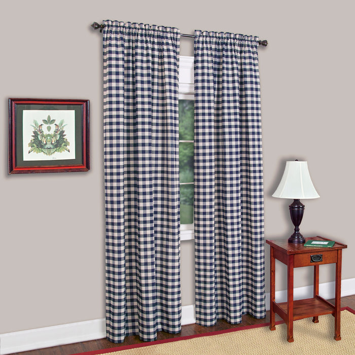 Buffalo Check Window Curtain Panel, 42 Inches Width, Light Filtering, Easy-Care Blend, Sold Separately - Navy - 42x84