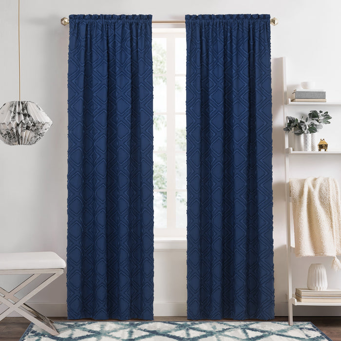 Blake Rod Pocket Window Curtain Panel - 42 Inches Width - Light Filtering - Machine Washable - Geometric Diamond Clipped Design - Textiles & Soft Furnishings - 42x84 - Navy