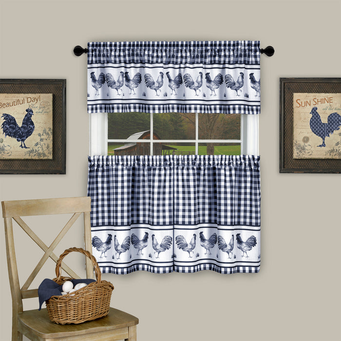 Window Curtain Tier Pair and Valance Set - Navy - 58x24