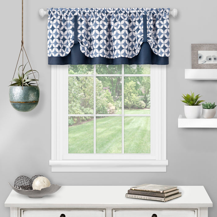 Callie Double Layer Pick Up Valance - Geometric Print - Soft Light Filtering - Machine Washable - Textiles & Soft Furnishings - Navy