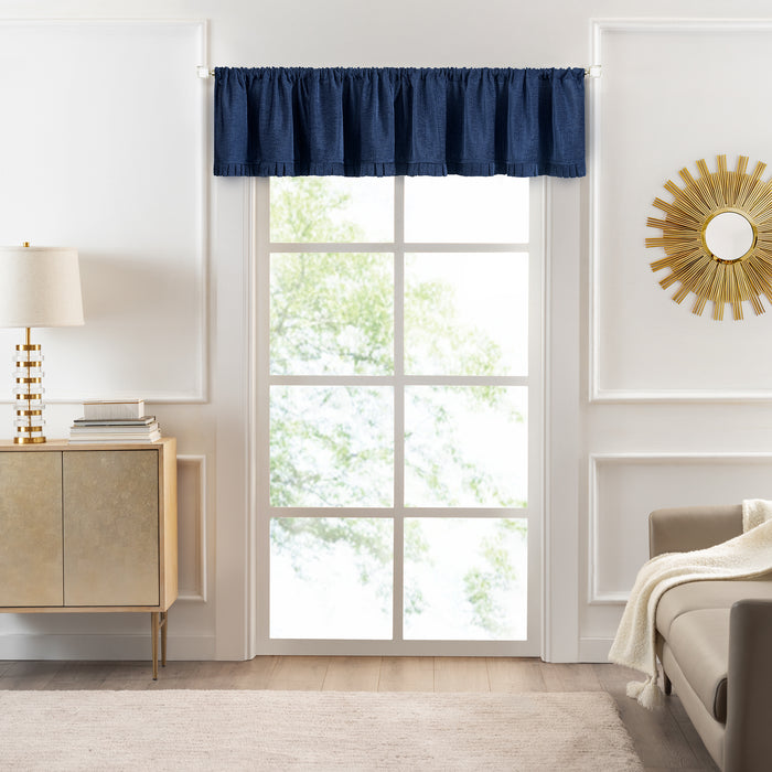 Bordeaux Rod Pocket Window Curtain Valance - 52 Inches x 14 Inches, Soft Chenille Fabric - Navy