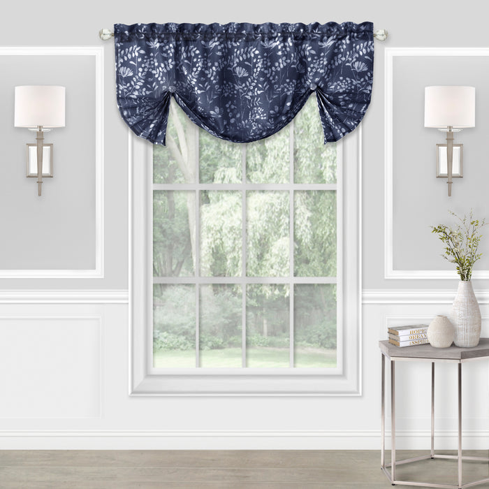 Charlotte Rod Pocket Window Curtain Valance - 52 Inches x 14 Inches, Soft Chenille Fabric - Navy