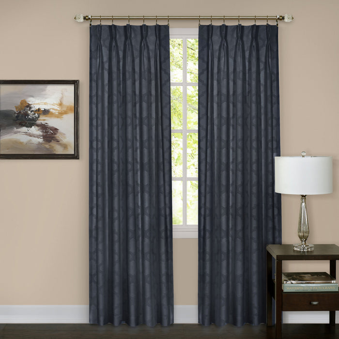 Pinch Pleat Window Curtain Panel - Room Darkening Velvet Fabric, Back Tab/Rod Pocket/Clip Rings Hanging Options, Masterpieces Brand - Navy - 34x63