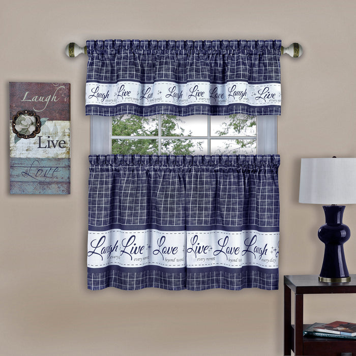 Window Curtain Tier Pair and Valance Set - Navy - 58x36