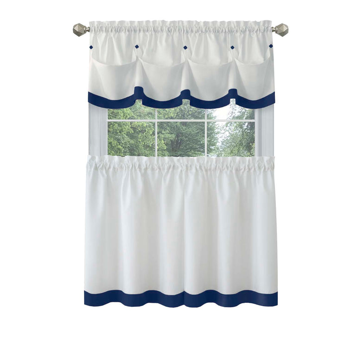 Window Curtain Tier Pair and Valance Set - Navy - 58x36