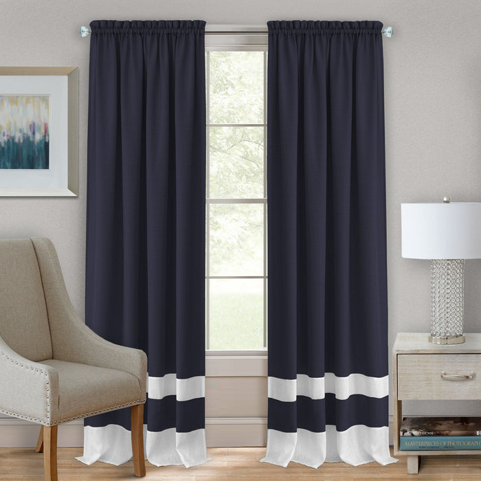 Darcy Rod Pocket Window Curtain Panel - 42 Inches Width - Light Filtering - Machine Washable - Geometric Diamond Clipped Design - Textiles & Soft Furnishings - Navy/White - 52x63