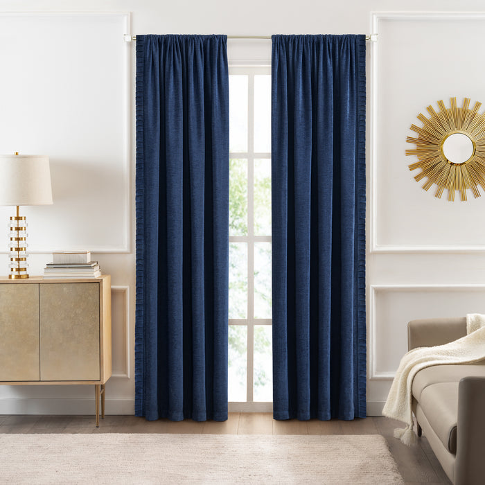 Bordeaux Rod Pocket Window Curtain Panel - 42 Inches Width - Light Filtering - Machine Washable - Geometric Diamond Clipped Design - Textiles & Soft Furnishings - Navy - 52x63