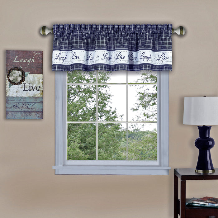 Window Curtain Valance - Live, Love, Laugh - Polyester Fabric - Easy Installation - Machine Washable - Navy