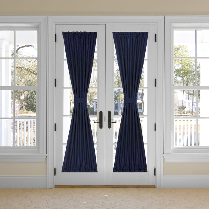 Darcy Rod Pocket Door Panel with Tieback, Soft Radiance, Machine Washable - Navy - 25x72