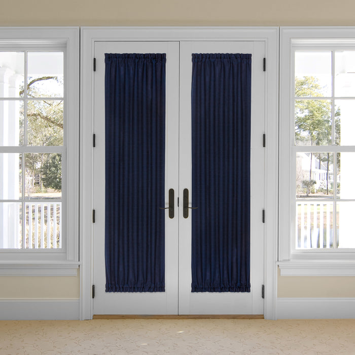 Darcy Rod Pocket Door Panel with Tieback, Soft Radiance, Machine Washable - Navy - 25x72