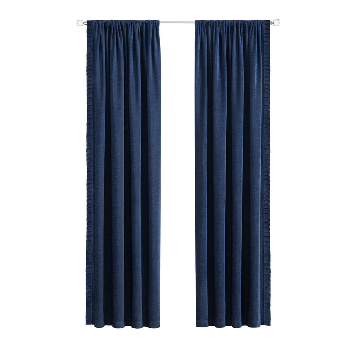 Bordeaux Rod Pocket Window Curtain Panel - 42 Inches Width - Light Filtering - Machine Washable - Geometric Diamond Clipped Design - Textiles & Soft Furnishings - Navy - 52x63