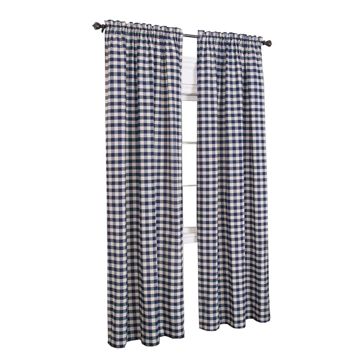 Buffalo Check Window Curtain Panel, 42 Inches Width, Light Filtering, Easy-Care Blend, Sold Separately - Navy - 42x84