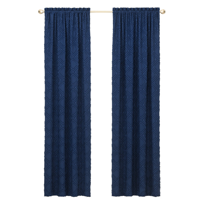 Blake Rod Pocket Window Curtain Panel - 42 Inches Width - Light Filtering - Machine Washable - Geometric Diamond Clipped Design - Textiles & Soft Furnishings - 42x84 - Navy