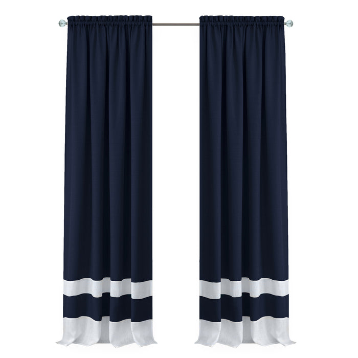 Darcy Rod Pocket Window Curtain Panel - 42 Inches Width - Light Filtering - Machine Washable - Geometric Diamond Clipped Design - Textiles & Soft Furnishings - Navy/White - 52x84