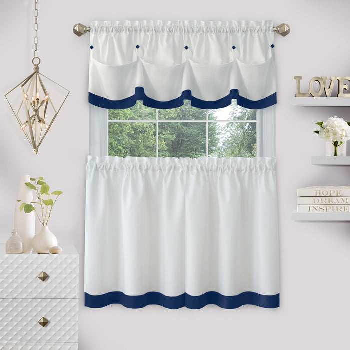 Window Curtain Tier Pair and Valance Set - Navy - 58x24