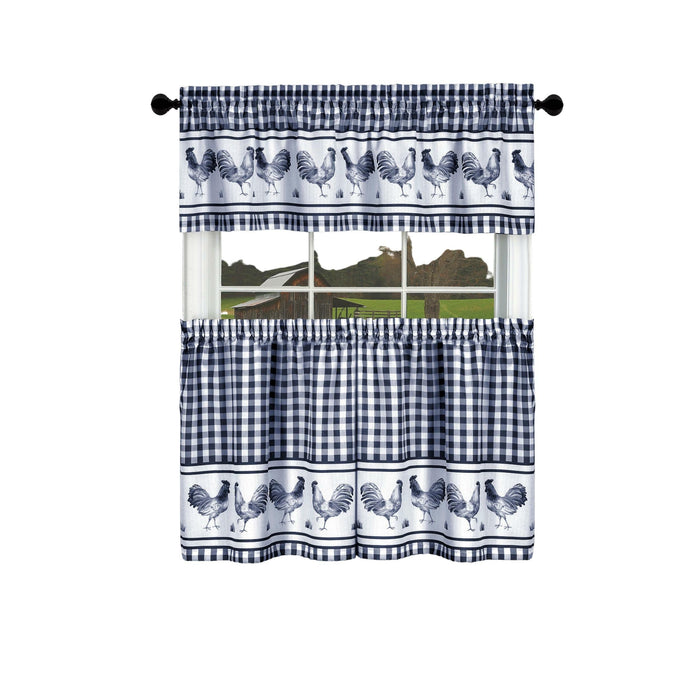 Window Curtain Tier Pair and Valance Set - Navy - 58x24