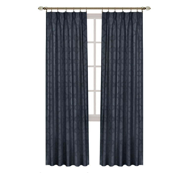 Pinch Pleat Window Curtain Panel - Room Darkening Velvet Fabric, Back Tab/Rod Pocket/Clip Rings Hanging Options, Masterpieces Brand - Navy - 34x63