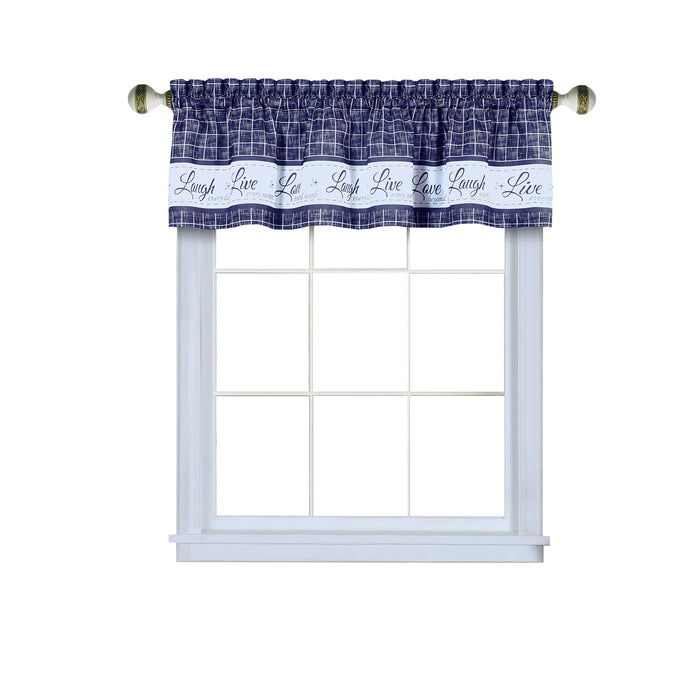 Window Curtain Valance - Live, Love, Laugh - Polyester Fabric - Easy Installation - Machine Washable - Navy