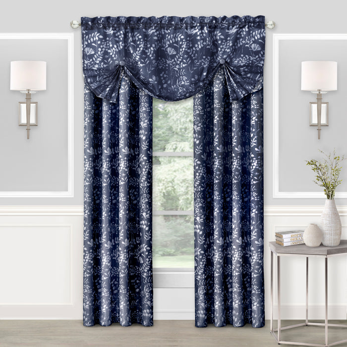 Charlotte Rod Pocket Window Curtain Panel - 42 Inches Width - Light Filtering - Machine Washable - Geometric Diamond Clipped Design - Textiles & Soft Furnishings - Navy - 52x63