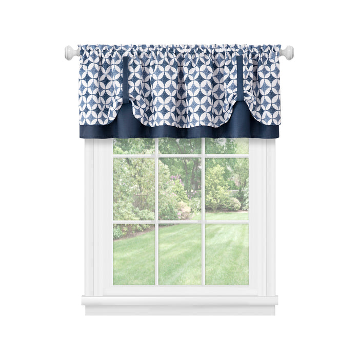 Callie Double Layer Pick Up Valance - Geometric Print - Soft Light Filtering - Machine Washable - Textiles & Soft Furnishings - Navy