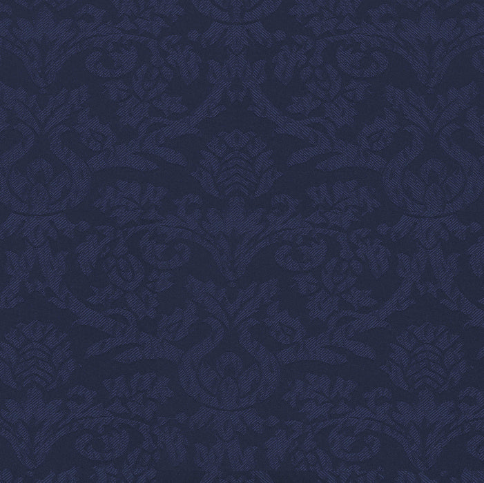 Panache 5 Piece Window Curtain Set - Austrian Valance, Damask Jacquard Fabric & Fringe - Navy - 55x84