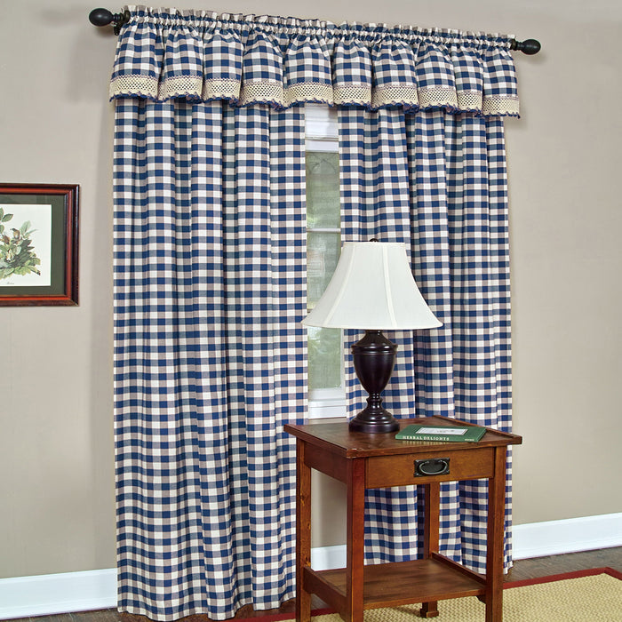 Buffalo Check Window Curtain Panel, 42 Inches Width, Light Filtering, Easy-Care Blend, Sold Separately - Navy - 42x63