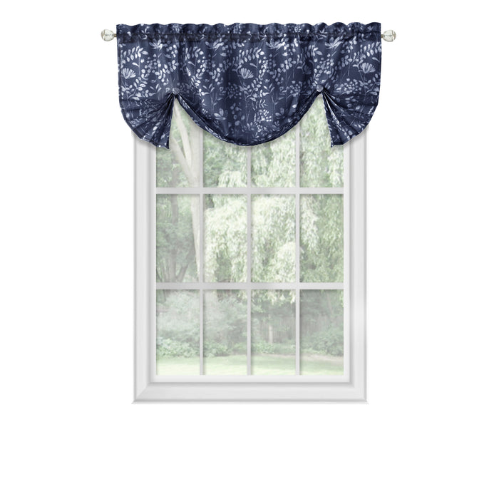 Charlotte Rod Pocket Window Curtain Valance - 52 Inches x 14 Inches, Soft Chenille Fabric - Navy