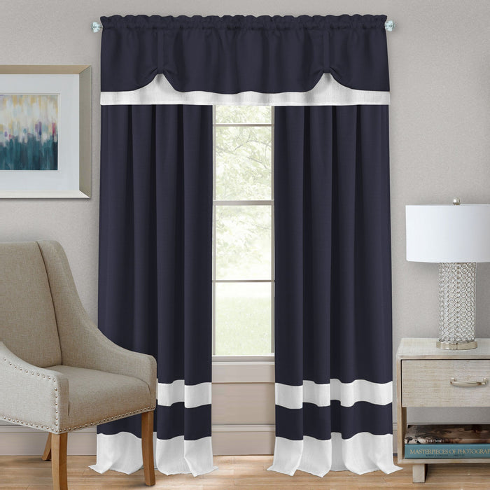 Darcy Rod Pocket Window Curtain Panel - 42 Inches Width - Light Filtering - Machine Washable - Geometric Diamond Clipped Design - Textiles & Soft Furnishings - Navy/White - 52x63