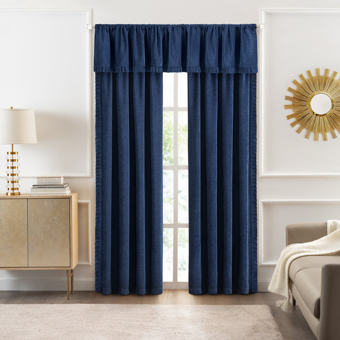 Bordeaux Rod Pocket Window Curtain Panel - 42 Inches Width - Light Filtering - Machine Washable - Geometric Diamond Clipped Design - Textiles & Soft Furnishings - Navy - 52x63