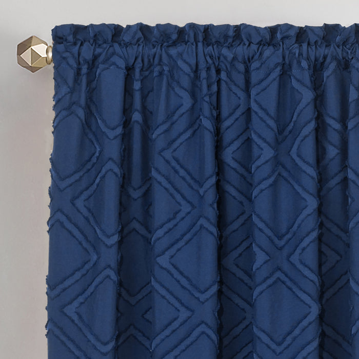 Blake Rod Pocket Window Curtain Panel - 42 Inches Width - Light Filtering - Machine Washable - Geometric Diamond Clipped Design - Textiles & Soft Furnishings - 42x84 - Navy