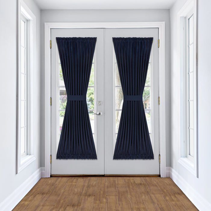 Darcy Rod Pocket Door Panel with Tieback, Soft Radiance, Machine Washable - Navy - 54x72