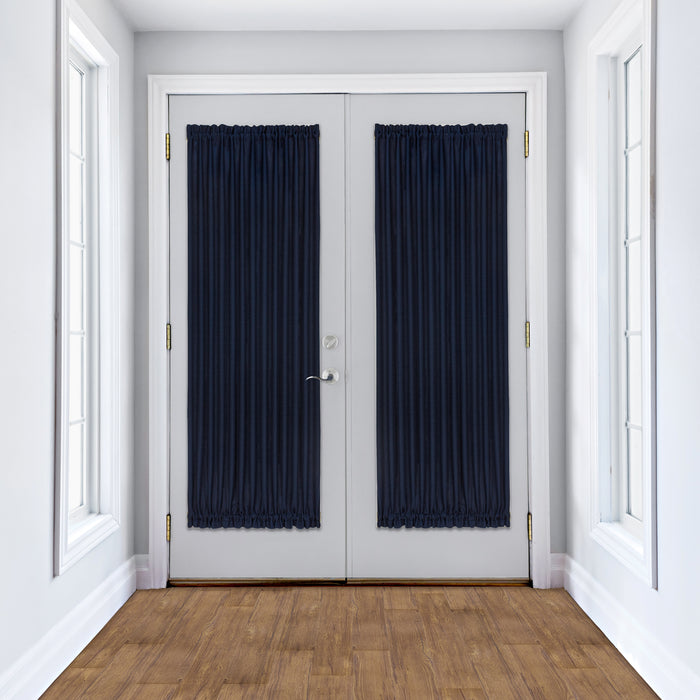 Darcy Rod Pocket Door Panel with Tieback, Soft Radiance, Machine Washable - Navy - 54x72